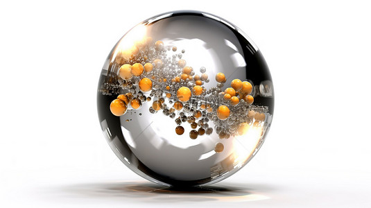 3d 渲染在白色背景上隔离的折射和色散抽象水晶玻璃球体的插图