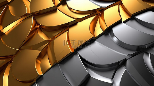 镀金和镀银金属质感 3D 渲染插图