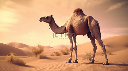 野生动物动物背景图片_3d 渲染中的骆驼