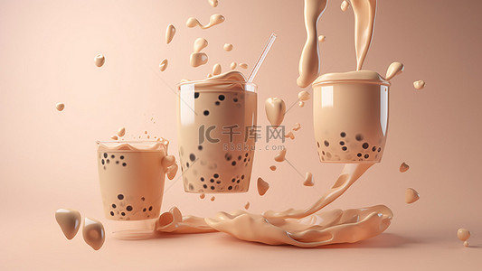 热饮奶茶背景图片_奶茶茶饮甜品漂浮