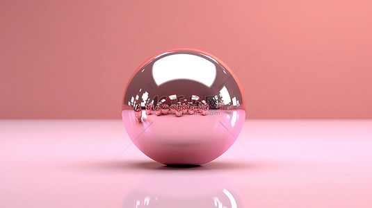 3D 渲染简约粉色金属圣诞球，带有玫瑰金反射，适合节日假期