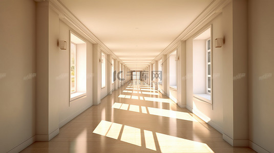 令人惊叹的 3D 可视化阳光明媚的大走廊