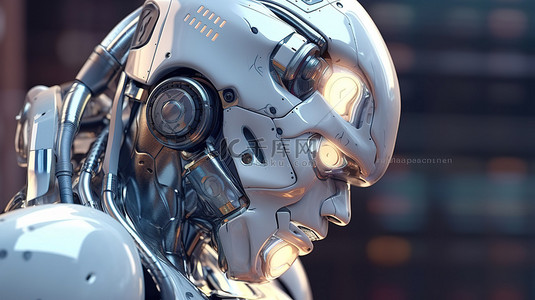 工业联网背景图片_未来机器人元宇宙概念的 3D 渲染