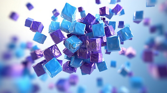 蓝色紫渐变背景图片_蓝色和紫色色调的飞行立方体的抽象 3D 渲染