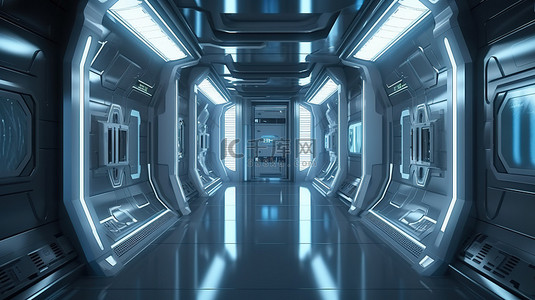 蓝色科技地球背景背景图片_未来实验室走廊抽象 3d 渲染