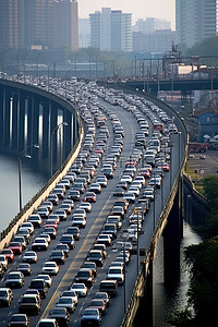 江上背景图片_纽约市一座桥上的交通