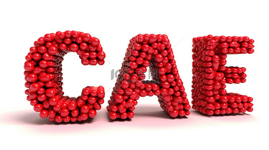 红色复古灯泡字母形成一个单词，在 3D 渲染中的白色背景上被隔离