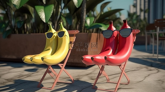 户外椅子得到了富有成果的升级 3d 太阳镜包裹着香蕉和草莓