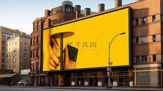 黄色广告海报背景图片_3d 插图黄色广告牌海报广告