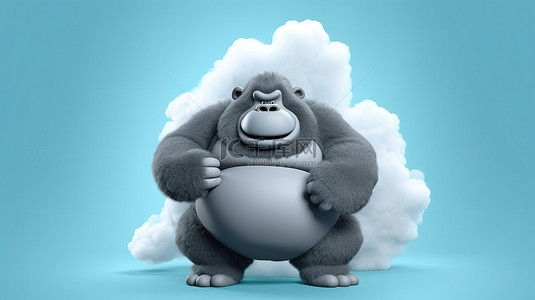 有趣的 3D 超重大猩猩人物抓着云符号