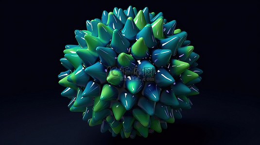 抽象建模未来派绿色和蓝色球由 3D 插图中的众多圆圈组成