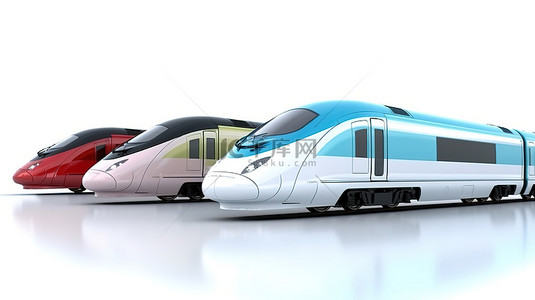 未来地铁列车背景图片_现代高速列车设置在 3d 渲染中，在白色背景下被隔离