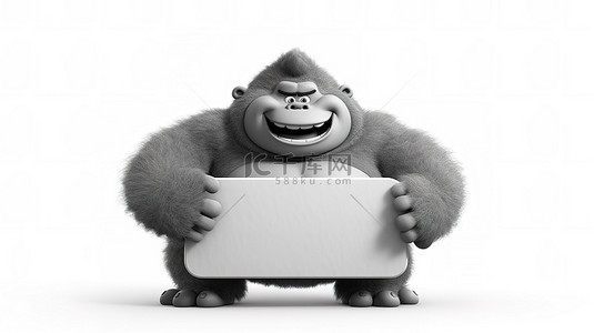 云胖背景图片_快活的 3d 肥胖大猩猩卡通显示标志和蓬松的云图标