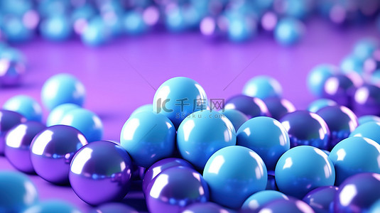 蓝色和紫色背景上的球的 3d 渲染