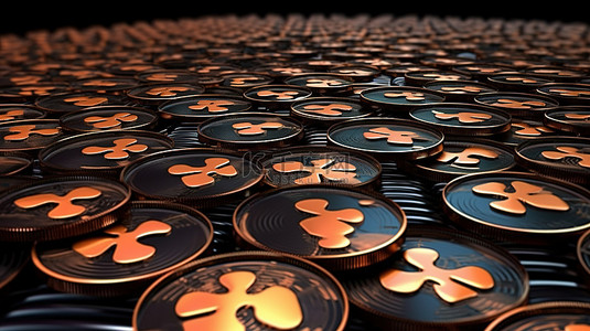 基金介绍背景图片_黑色背景上青铜色调的波纹 xrp 硬币堆栈促进以 3d 呈现的交易和金融交易的数字货币