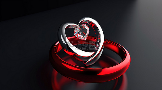 爱概念化了一颗带戒指的心的 3D 渲染