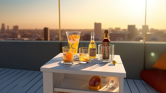 花平面背景图片_屋顶迷你酒吧的 3D 插图