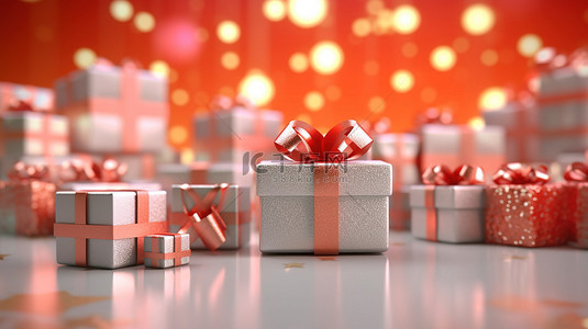 糖果盒卡通背景图片_3D 渲染的圣诞礼物和装饰品作为节日横幅背景