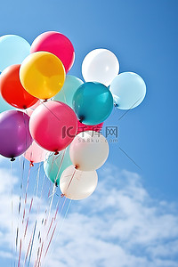 在背景图片_一群五颜六色的气球在空中飞翔