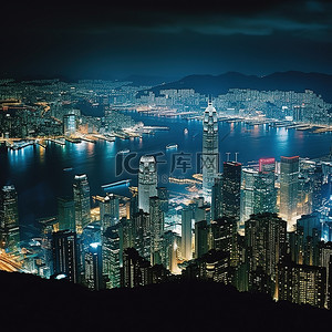 从香港天际线顶峰看到的夜间天际线