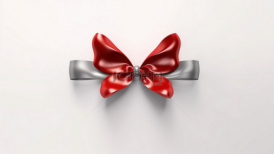 有丝带的爱心背景图片_心形红丝带，饰有 3D 蝴蝶，背景为白色
