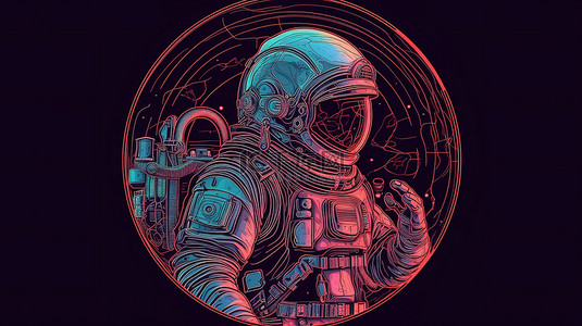 行星艺术背景图片_圆形 3D 宇航员的插图平线艺术设计