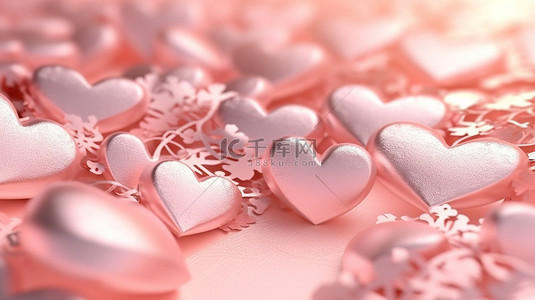 浪漫的粉红心近距离豪华柔和的婚礼背景 3D