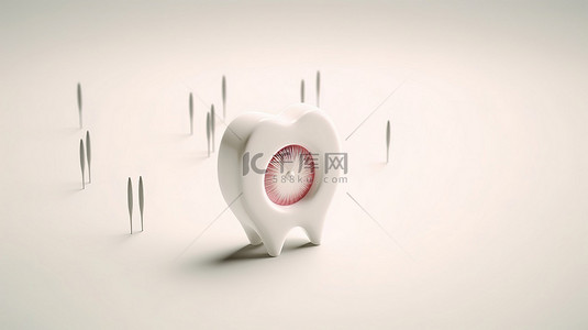 牙齿健康概念 3D 渲染白色背景上的牙齿目标