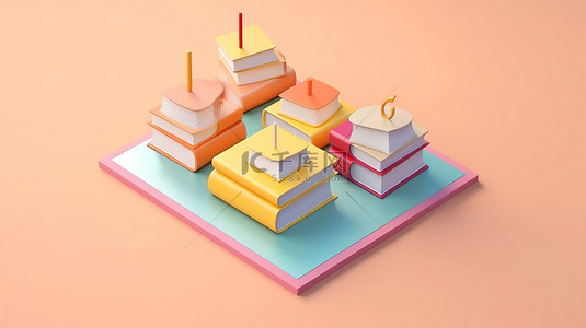 大学教授背景图片_现代平面设计中 3D 渲染书籍的创新教育等距插图