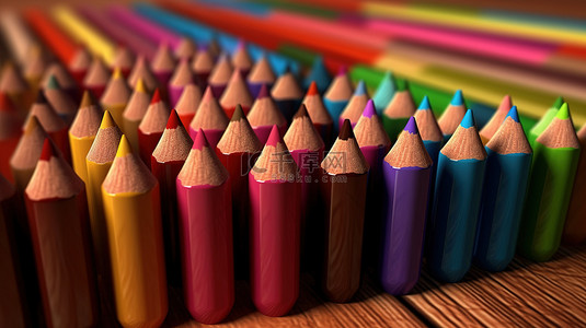 橙色浪漫背景图片_3d 渲染彩色铅笔