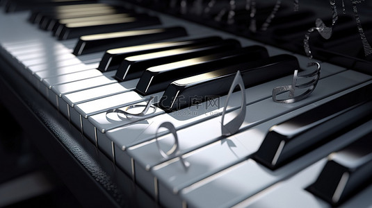 交响乐背景背景图片_具有 3d 钢琴键和高音谱号音符渲染的音乐背景