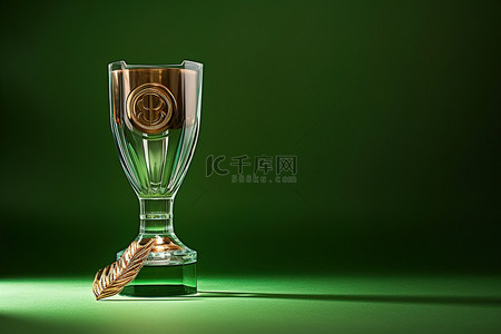 绿色背景上有奖杯的玻璃杯