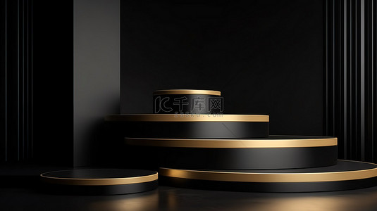 用于产品展示的极简主义黑色和金色 3d 渲染讲台