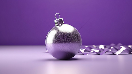 新年假期背景图片_圣诞节或新年假期的节日背景的 3D 渲染，带有单个紫色装饰品