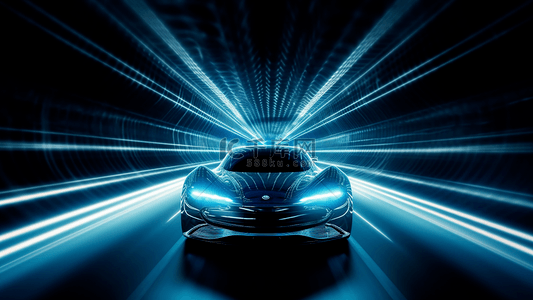 跑背景背景图片_超级跑车蓝色光线隧道运动广告背景
