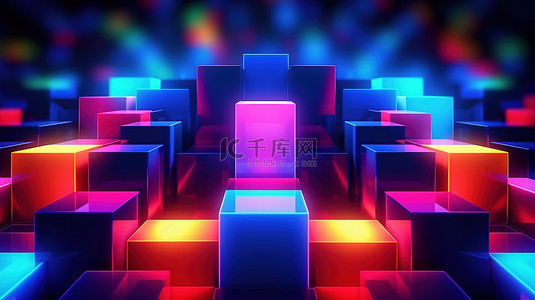 动态俱乐部风格优雅豪华抽象背景与彩色霓虹灯几何形状在空间 3D 插图