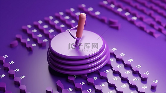 令人惊叹的 3D 渲染紫色浮动整理器，带有活页夹和日历上标记的检查点