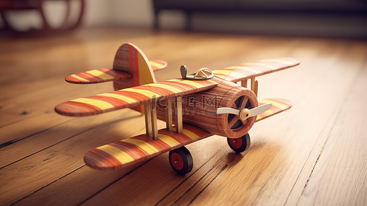 3D 插图的老式木制飞机玩具