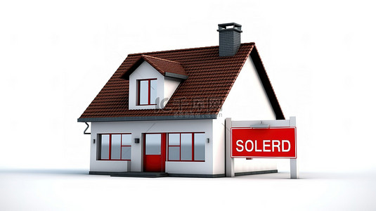 卖房子的背景图片_带有销售标签的现代住宅标记白色背景下房地产的概念图像