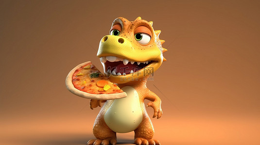 霸王龙可爱背景图片_有趣的 3D 披萨爱恐龙