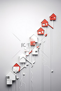 红色房地产背景图片_红色和白色的图表，其中房屋和树屋指向市场
