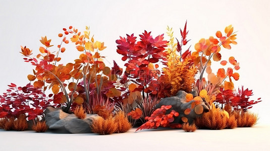 秋天树叶和灌木的 3d 渲染