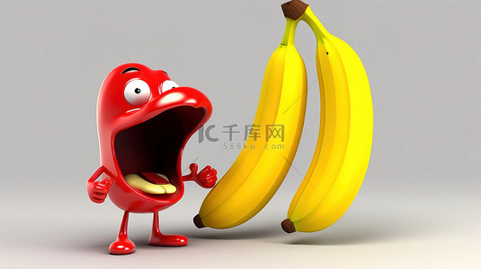 有趣香蕉背景图片_拿着 3d 红牛的香蕉通过扩音器搞笑地说话