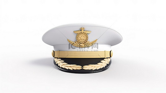 白色背景上海军军官帽子海军上将帽子和海军舰长帽子的 3d 渲染