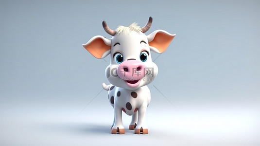 可爱水牛背景图片_可爱的 3d 牛插图
