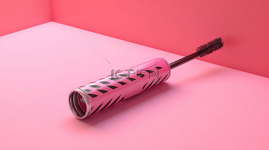 空眼线笔和睫毛膏管的顶视图 3d 插图，在粉红色的孤立背景上带有盒子模型