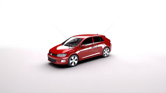 汽车尾气由右喷出背景图片_现代家庭风格的红色混合动力汽车的 3D 渲染在白色背景上投射出光滑的阴影