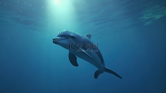 海豚免扣PNG背景图片_以 3d 呈现的海底世界中的卡通海豚