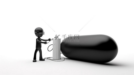 气球广告背景图片_促销横幅气球由 3d 人用白色背景上的黑色手气泵充气