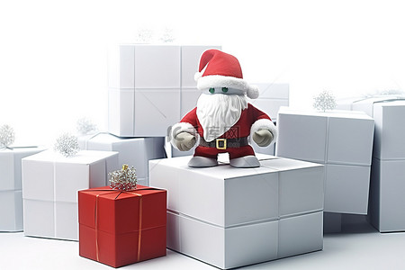 白色的小圣诞老人在一个白色的盒子里，里面有一些装饰品